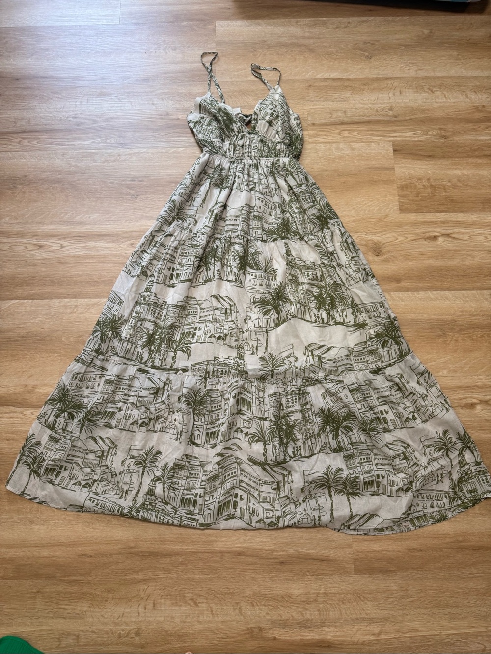 Meet me in Santorini Green Palm Print Maxi Dress with Spaghetti Straps